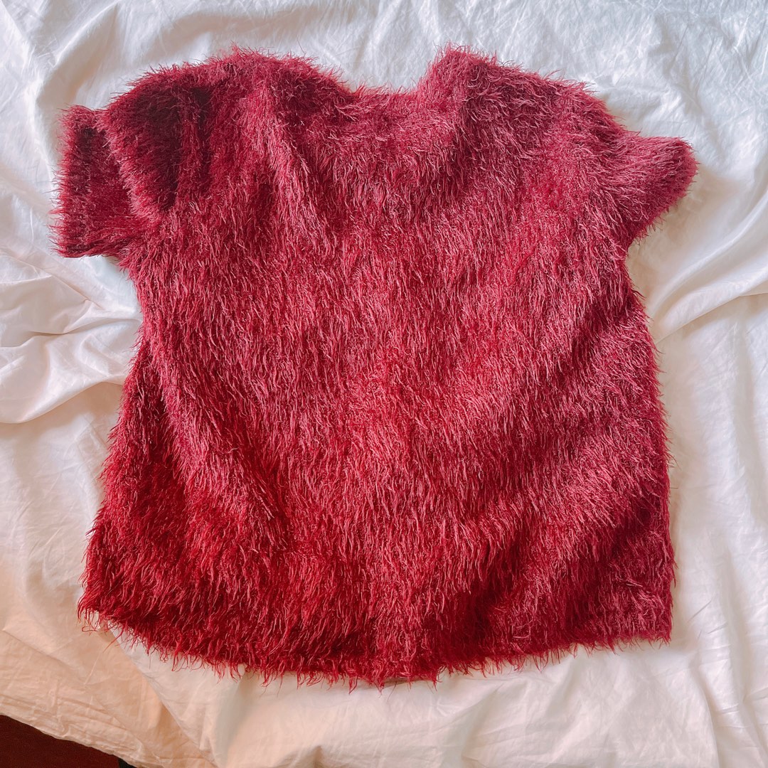 Zara red faux fur top, Women's Fashion, Tops, Blouses on Carousell