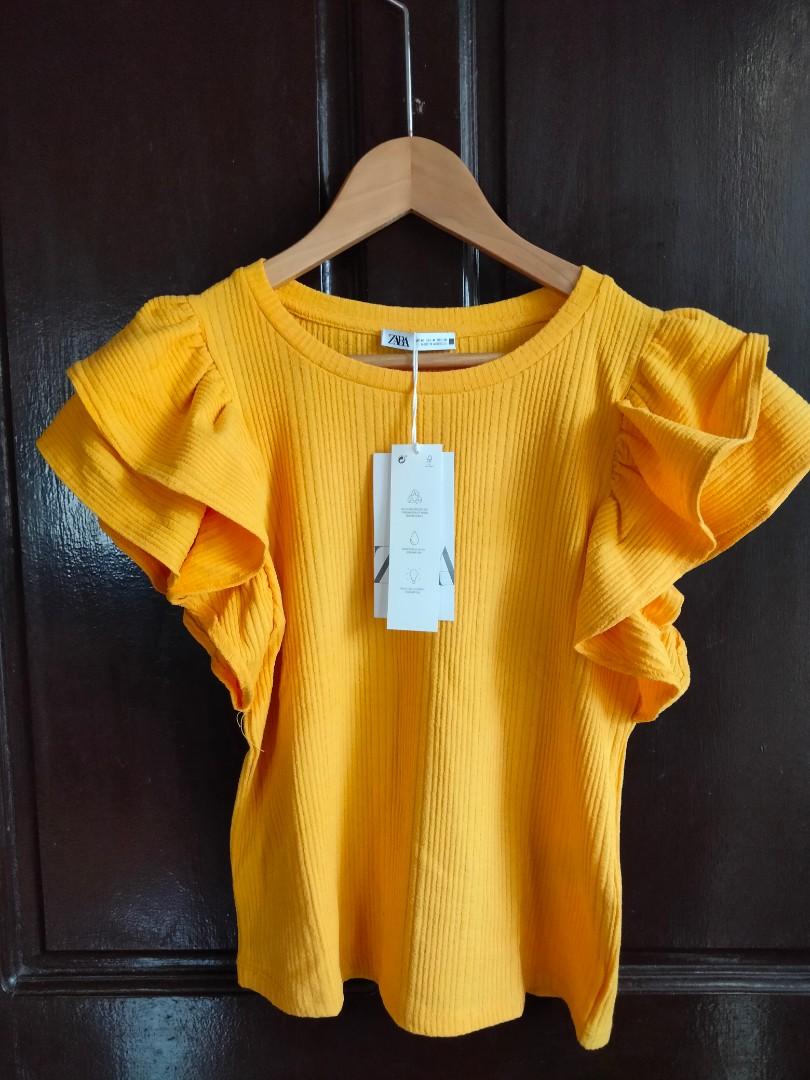 Zara ruffled top, Women's Fashion, Tops, Blouses on Carousell