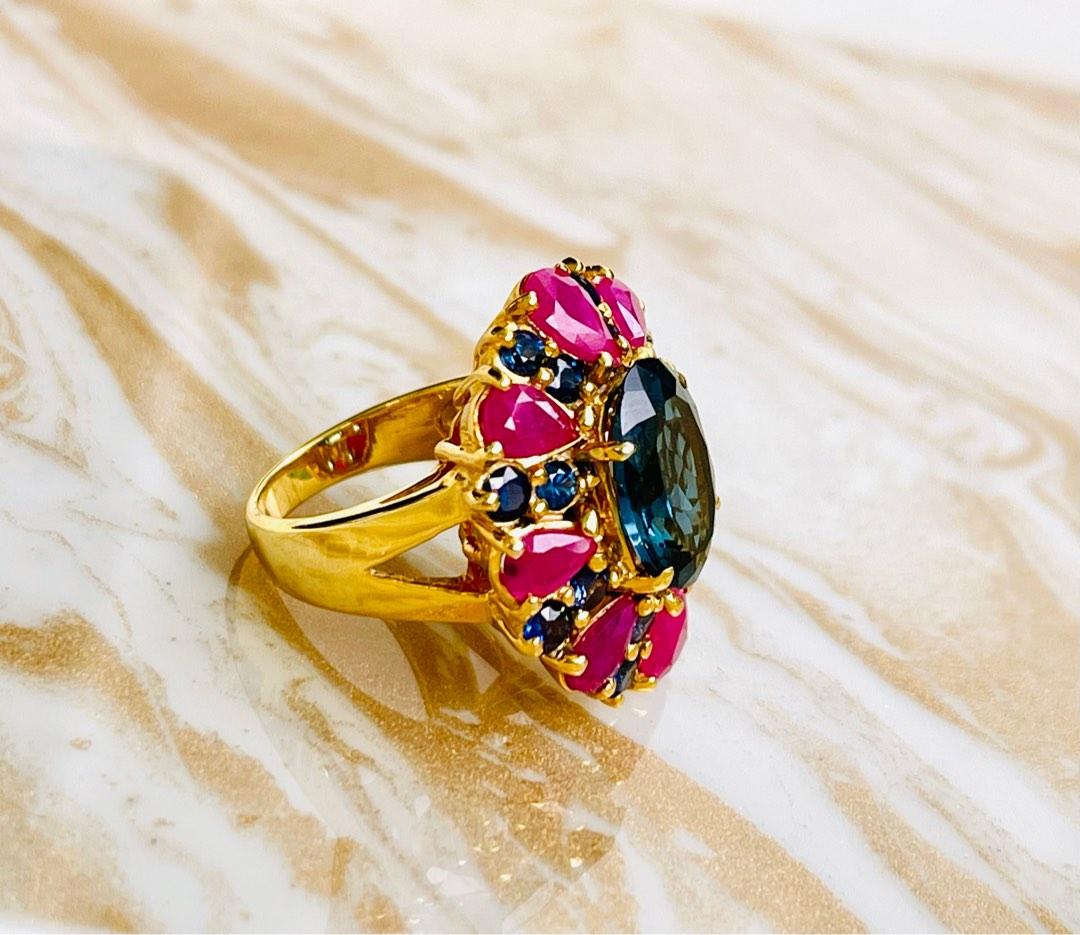 36 London Blue Topaz Ring with Ruby and Blue Sapphire Women s