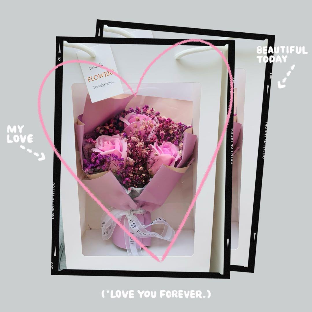 高貴優雅 粉紫滿天星乾花 香皂玫瑰 花束 有現貨 興趣及遊戲 手作 自家設計 文具及工藝 花 Carousell