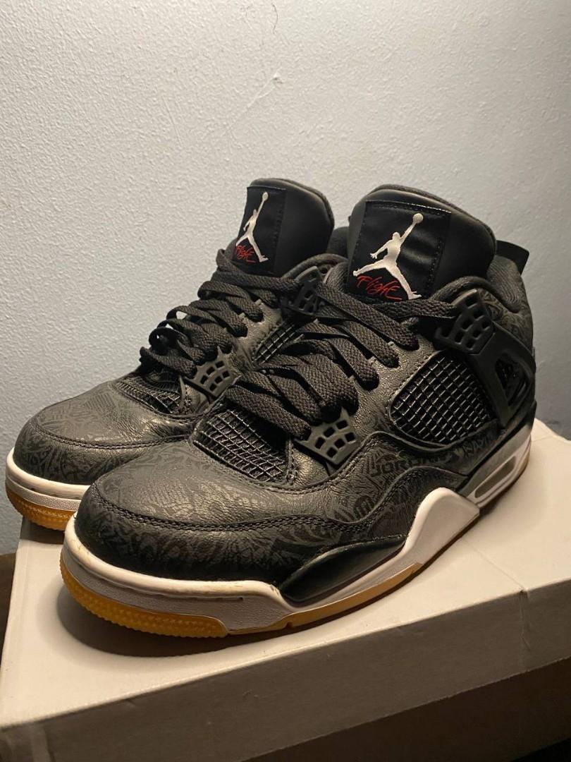 AIR JORDAN 4 LASER BLACK GUM, Men's Fashion, Footwear, Sneakers on