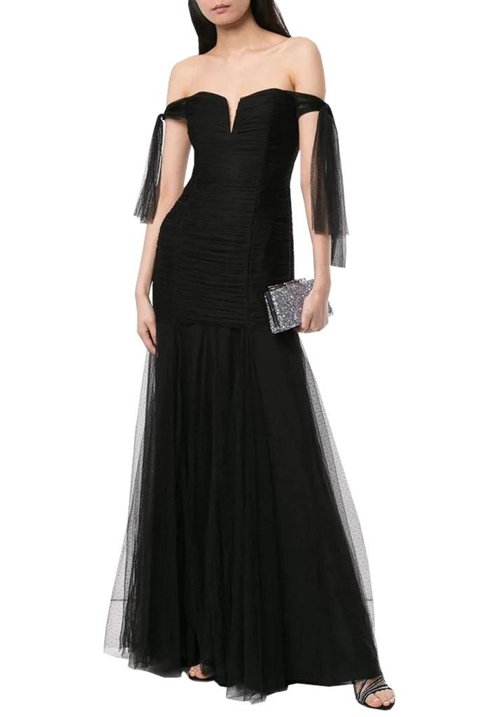 ALICE MCCALL Black Good Vibes Off Shoulder Plunging Gown maxi