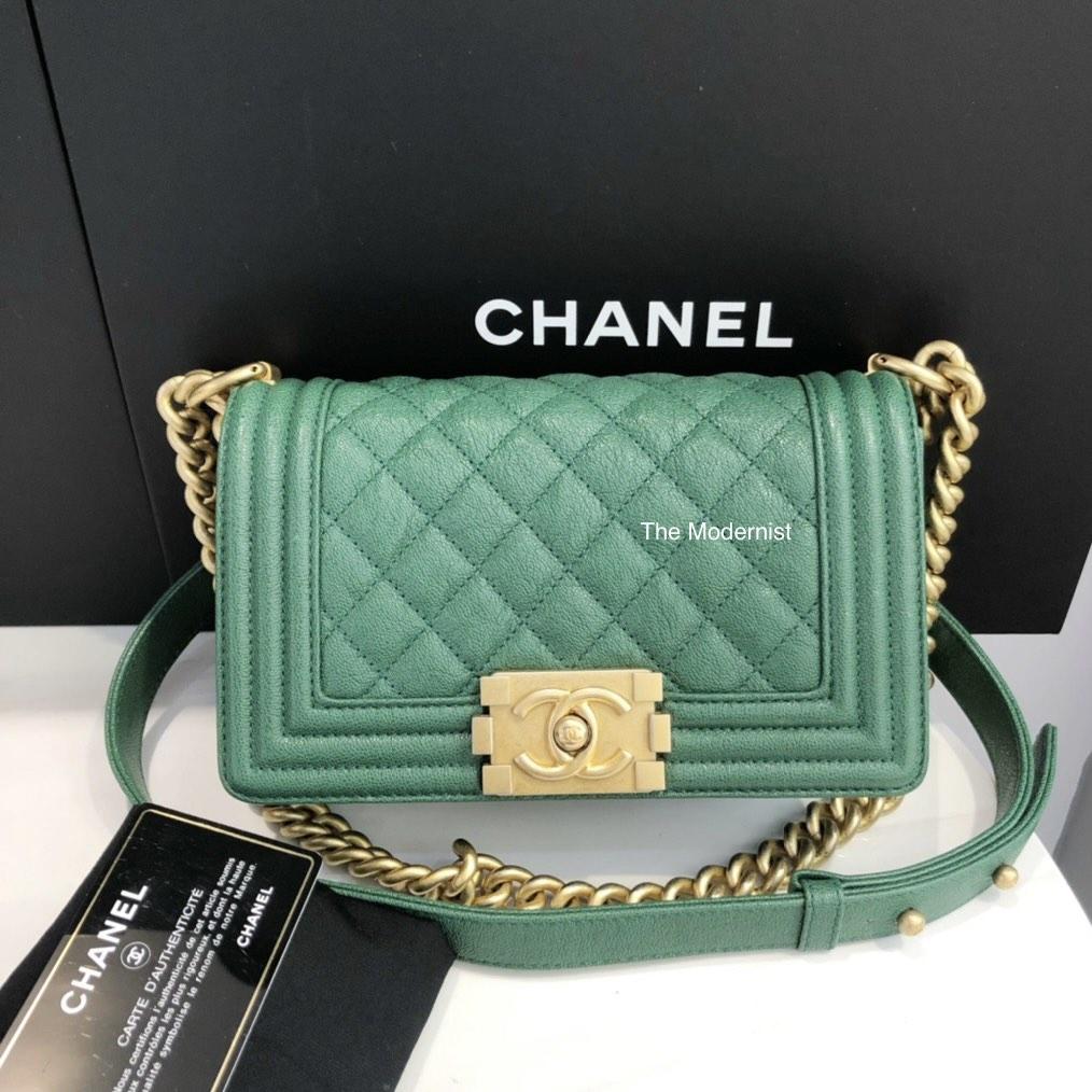 Authentic Chanel Small Boy Bag Green Caviar Leather Matte Gold Hardware,  Luxury, Bags & Wallets On Carousell