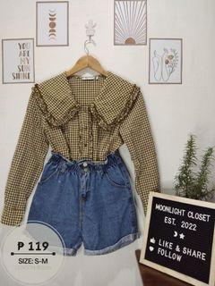 Brown Checkered Longsleeves Blouse