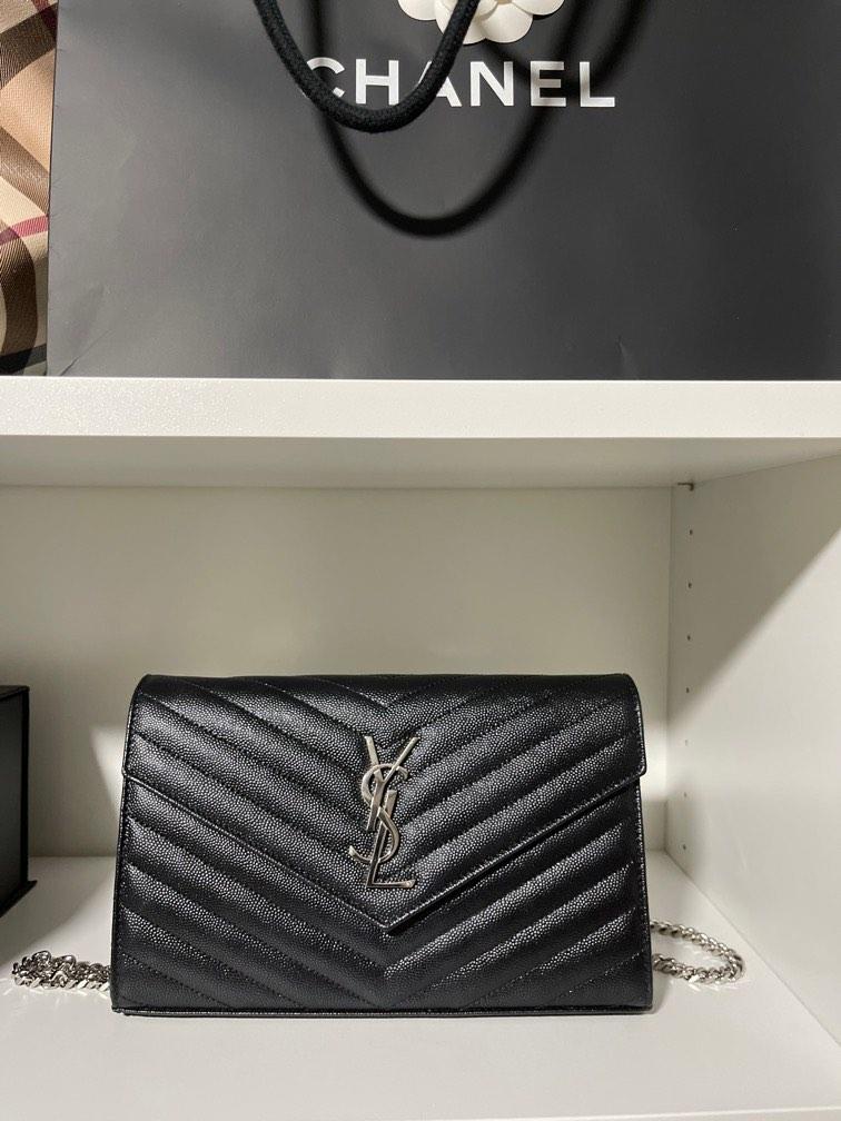 Cassandre Saint Laurent Matelassé Chain Wallet in Grain De Poudre Embossed  Leather, Luxury, Bags & Wallets on Carousell
