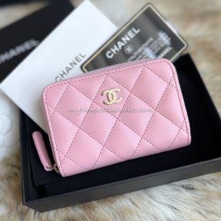 CHANEL Cloudy Pearly Goatskin Quilted Flap Card Holder Wallet Pink 1285218