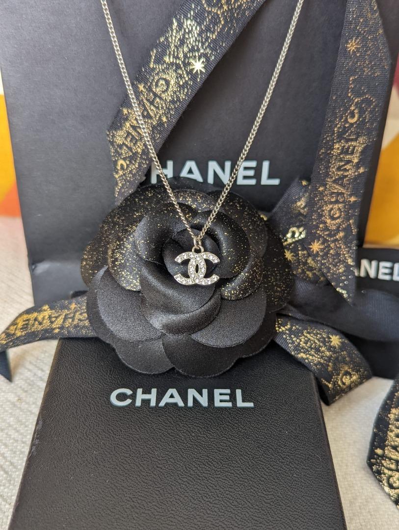 Authentic Chanel CC B13P logo classic square crystal necklace in GHW box  receipt