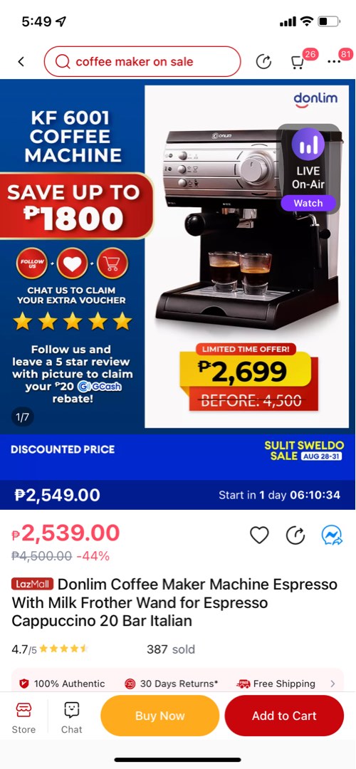 Donlim Coffee Machine and Gemilai Coffee Grinder, TV & Home Appliances