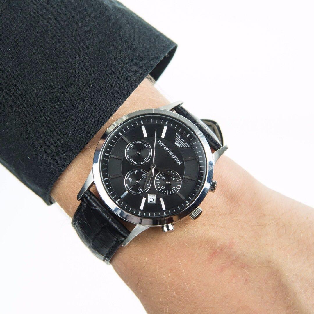 Emporio armani watch men's black leather hot sale strap ar2447