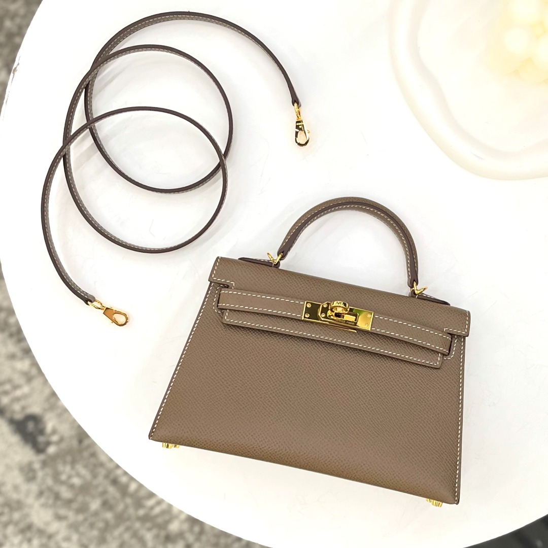 Shop HERMES Kelly Hermes Mini kelly Etoupe GHW Epsom B by Kenista