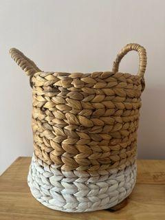 H&M Home White Painted Braided Straw Seagrass Storage Basket Planter Pot (NO NEGO)