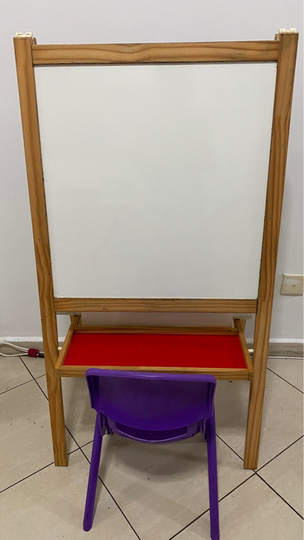 Ikea drawing board including easel paper roll and small chair, Hobbies