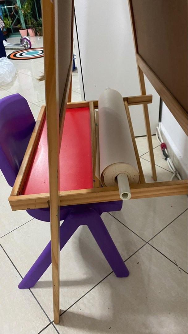 Ikea drawing board including easel paper roll and small chair, Hobbies