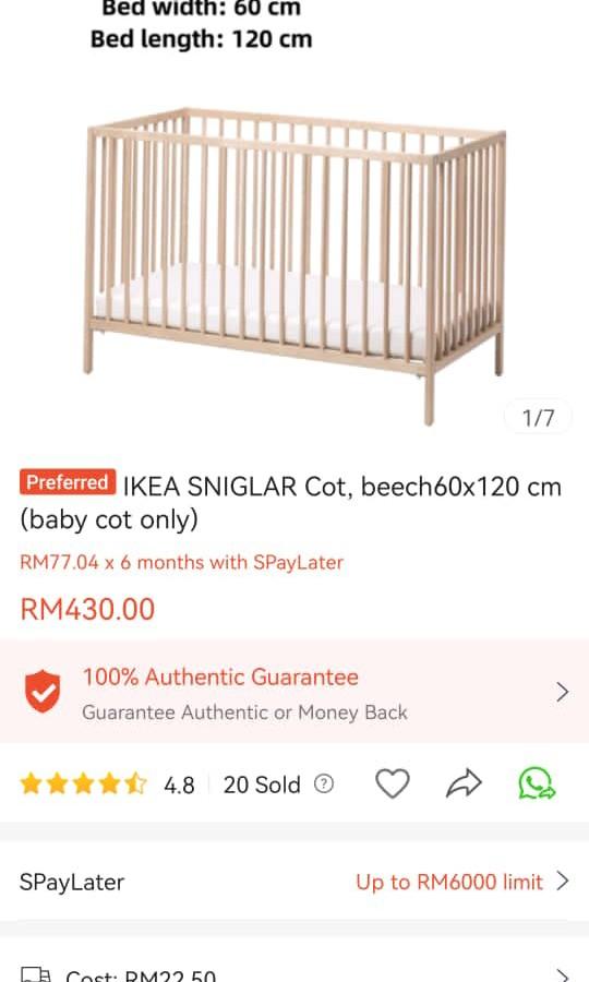 Ikea Sniglar Cot, Babies & Kids, Baby Nursery & Kids Furniture, Cots
