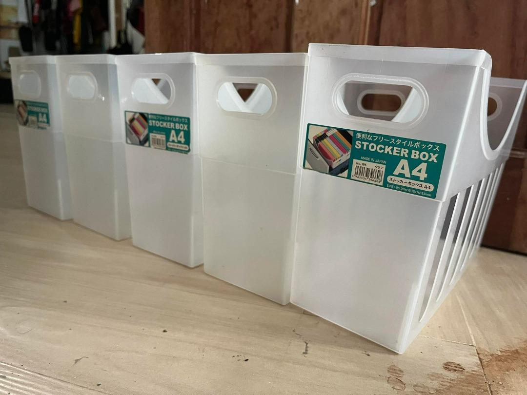 Japan Home A4-size stocker box (5 pieces) and Daiso slide stackable ...