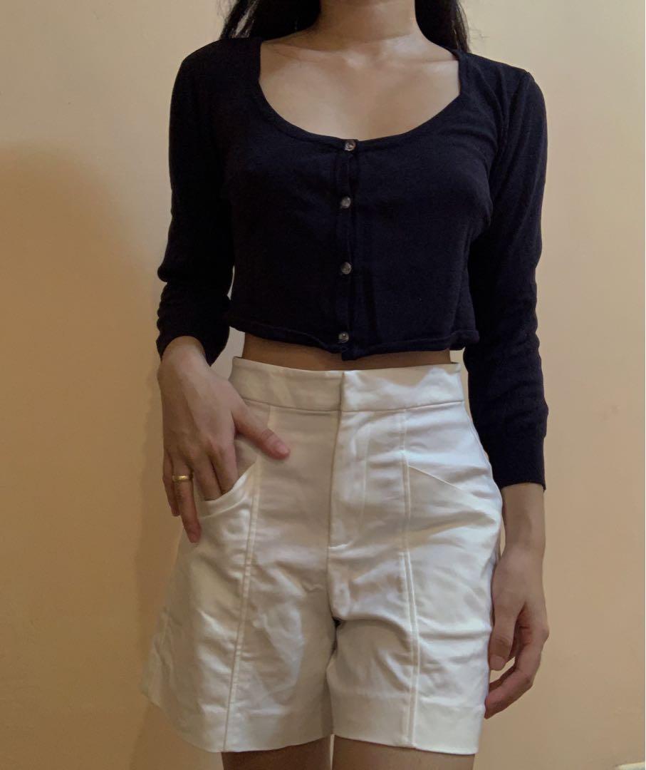 Knitted Cropped Top with Long Sleeves
