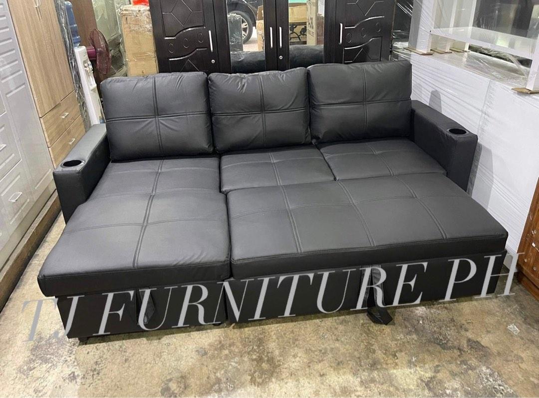 L- Shape with pullout & Storage (Category: Sofas) located in Quezon City. Submitted by tjfurnitureph (Listing ID 1180989551, Image 3). Description: Model: HF2058 Dimension: Corner Sofa: L 84" x W 53" x H 35" inches Bed Pullout: L 45" x W 75" x H 16" inches Color: Fabric Grey & Leather Black 📍 Sta. Cruz, Manila Additional delivery charge: Depending on the Location We Accept Cash on delivery 🚚 Or Payment via BPI or GCASH 💵 Pm us for inquiries! �