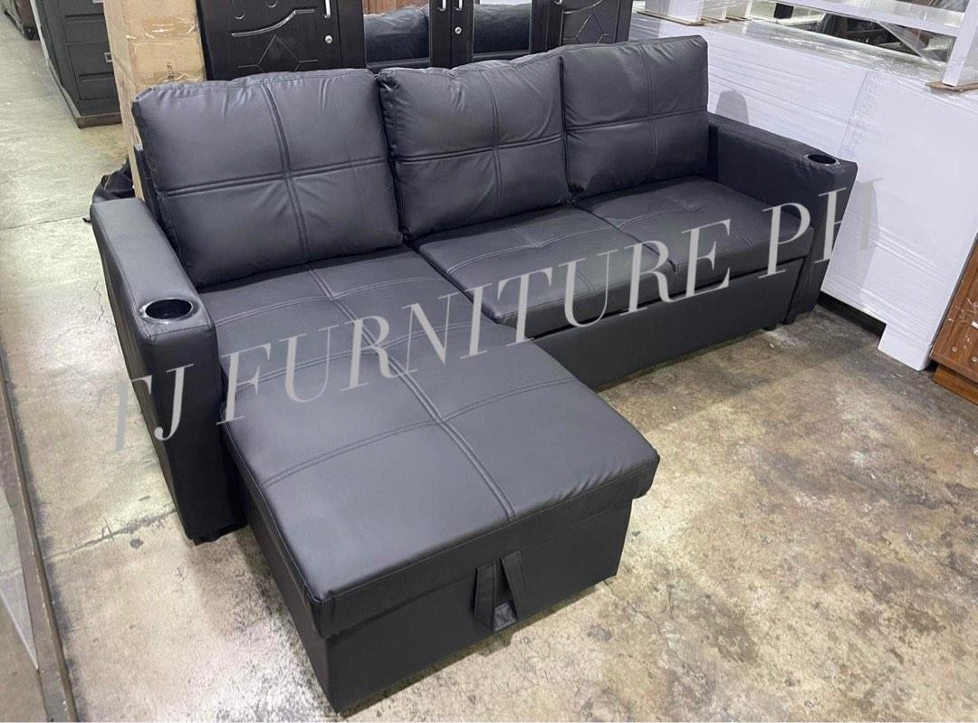 L- Shape with pullout & Storage (Category: Sofas) located in Quezon City. Submitted by tjfurnitureph (Listing ID 1180989551, Image 2). Description: Model: HF2058 Dimension: Corner Sofa: L 84" x W 53" x H 35" inches Bed Pullout: L 45" x W 75" x H 16" inches Color: Fabric Grey & Leather Black 📍 Sta. Cruz, Manila Additional delivery charge: Depending on the Location We Accept Cash on delivery 🚚 Or Payment via BPI or GCASH 💵 Pm us for inquiries! �