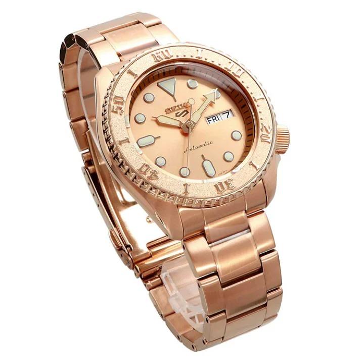 Time Cruze Seiko 5 Sports SRPE72K1 Rose Gold Tone Stainless Steel