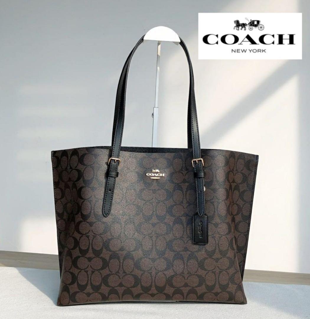COACH Brown Black Signature Canvas Medium Shoulder Tote Handbag Purse –  AUMI 4