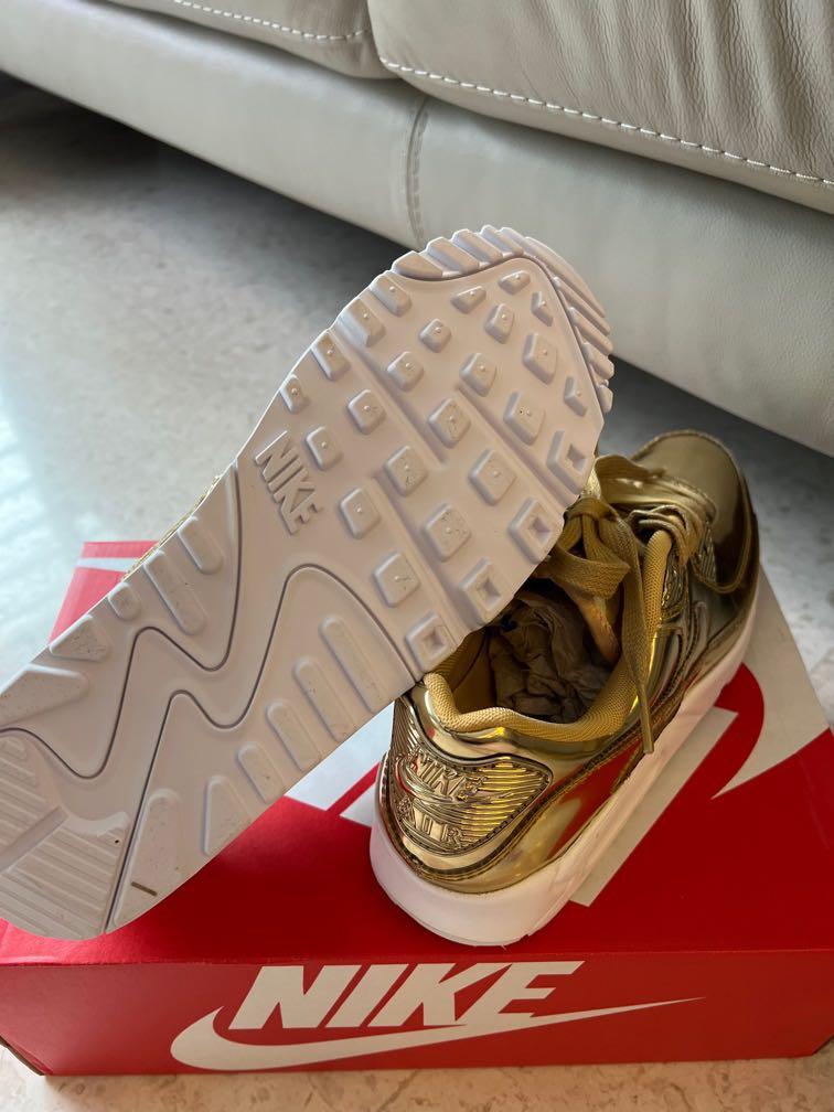 NEW Women s Nike Air Max 90 SP Gold Luxury Sneakers Footwear