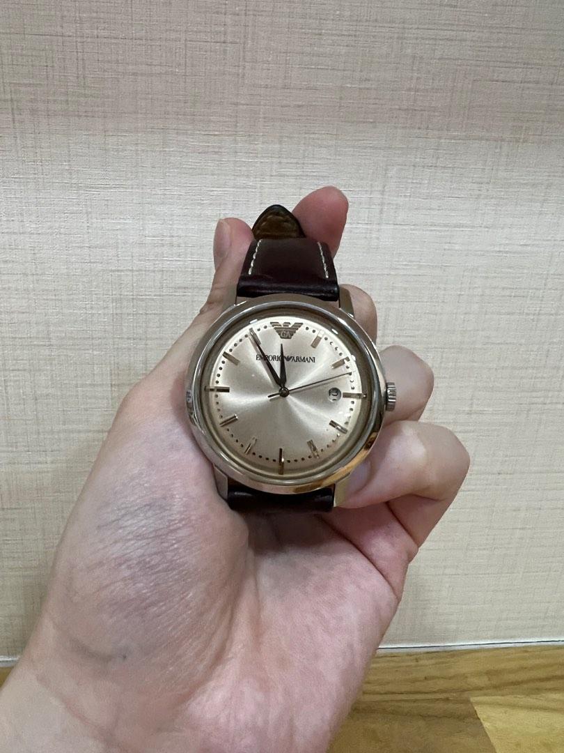 ORIGINAL] EMPORIO ARMANI - MEN BROWN LEATHER WATCH, Luxury, Watches on  Carousell