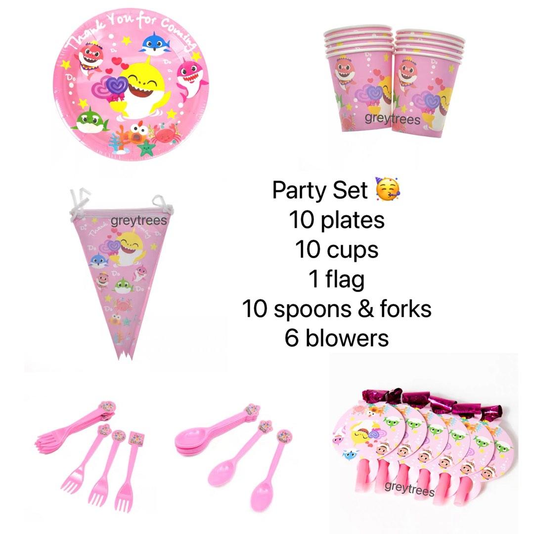 Pink Baby Shark Happy Birthday Party Set Celebration Backdrop Prop