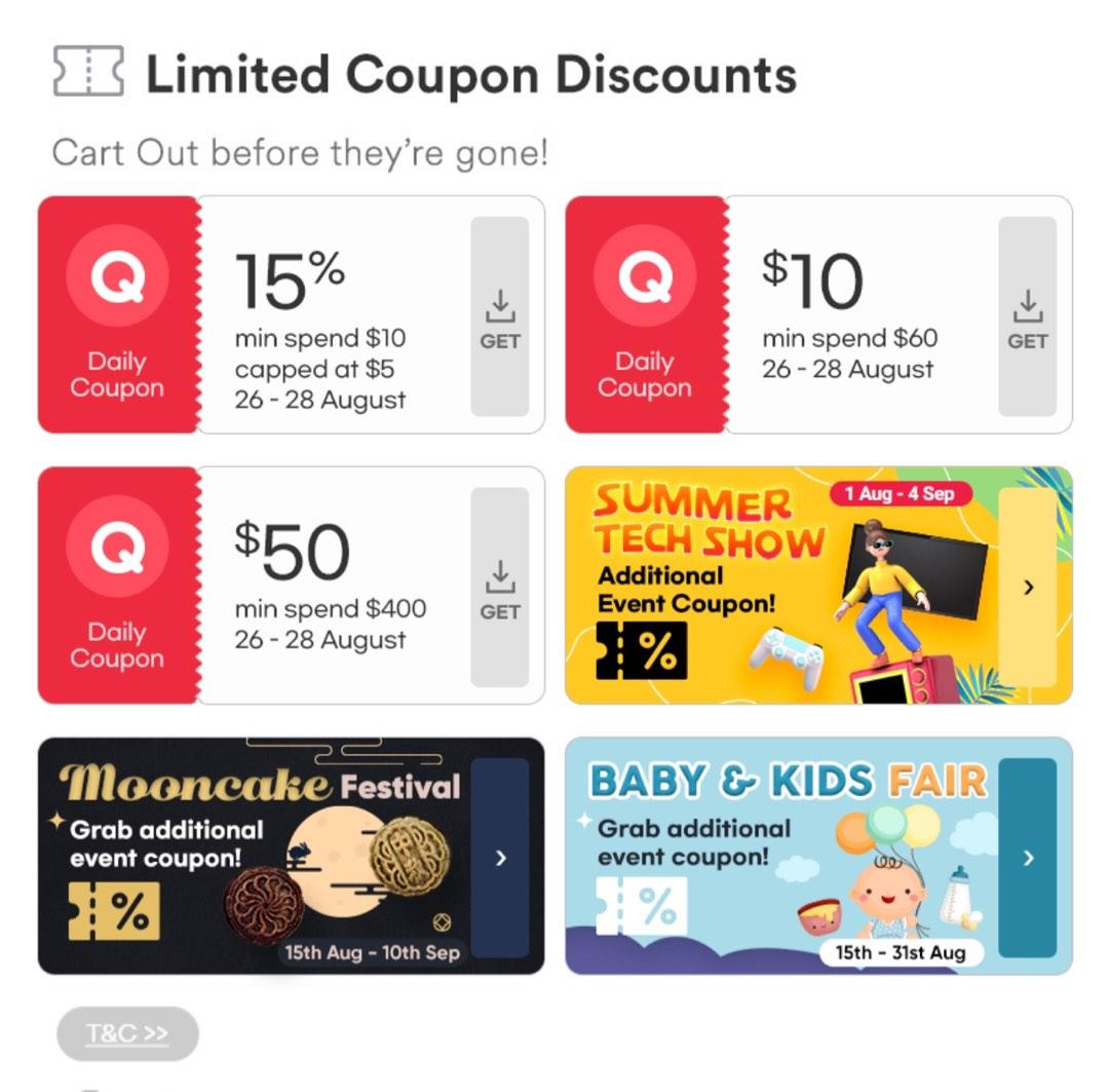 Qoo10 $50 Cart Coupon (26-28 Aug), Tickets & Vouchers ...