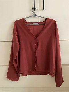 Red button down long sleeve blouse