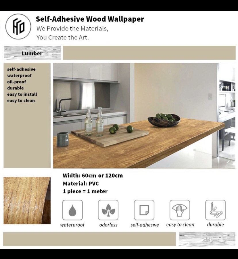 Brand New Selfadhesive Wallpaper (Lumber, 60cm x 500cm), Furniture & Home Living, Home Decor