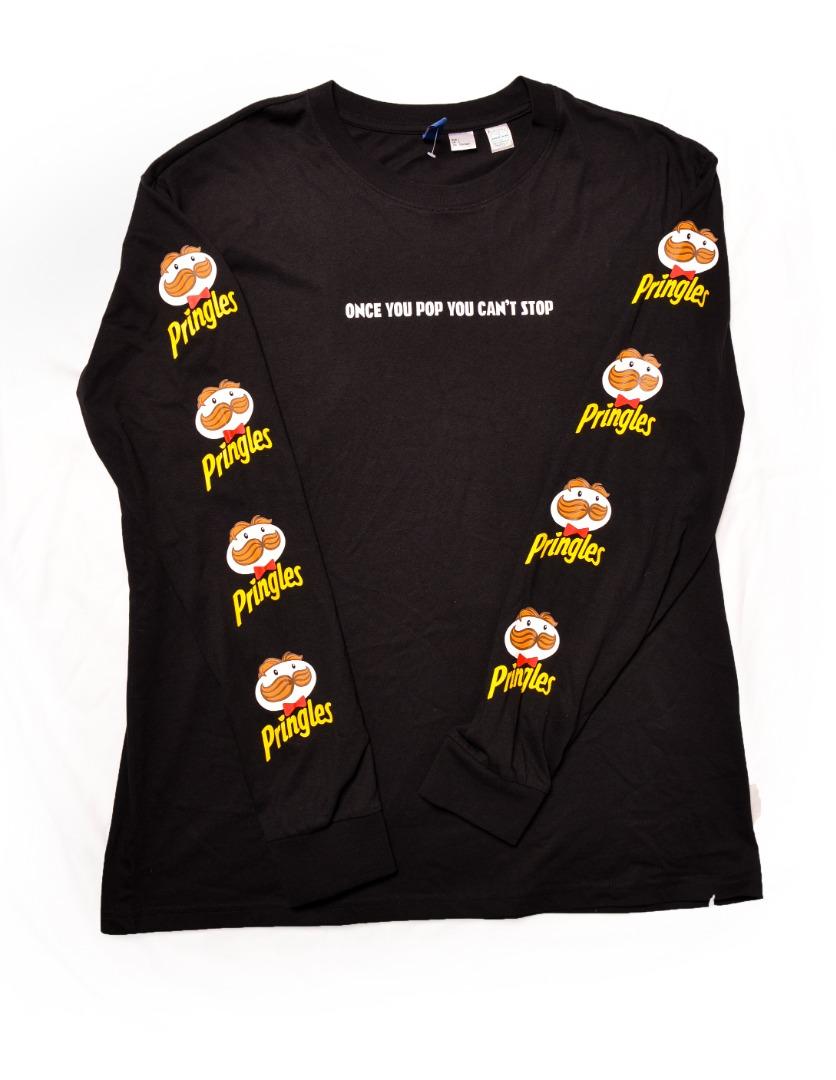 Size L Pringles Chips T Shirt Long Sleeves H M H and M Black Once you Pop you can t stop tshirt Carousell