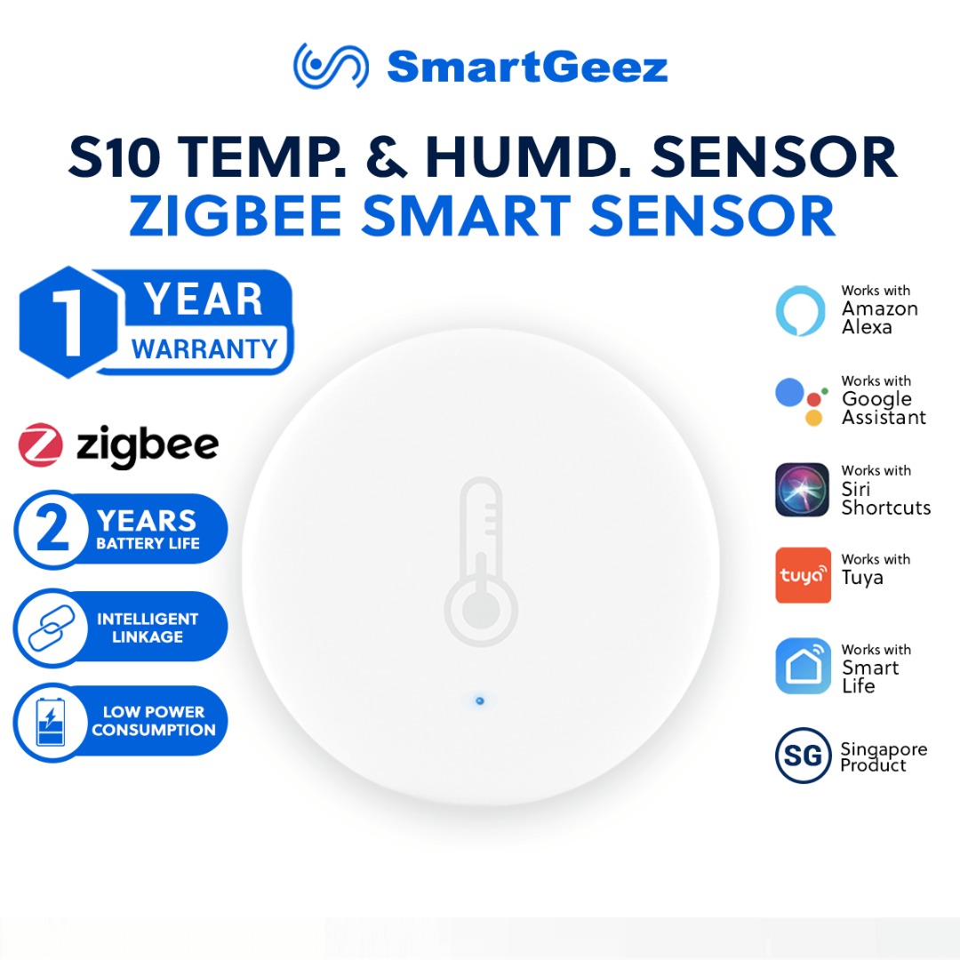 SmartGeez Zigbee Smart Temperature and Humidity Sensor Battery Powered with Tuya SmartLife Alexa