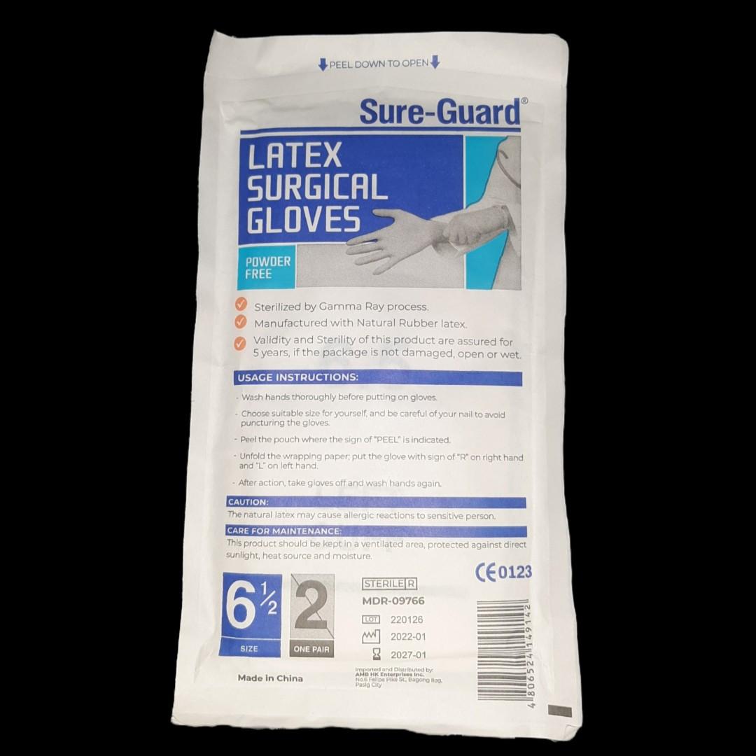 SureGuard Sterile Latex Surgical Gloves size 6 1/2, Health & Nutrition