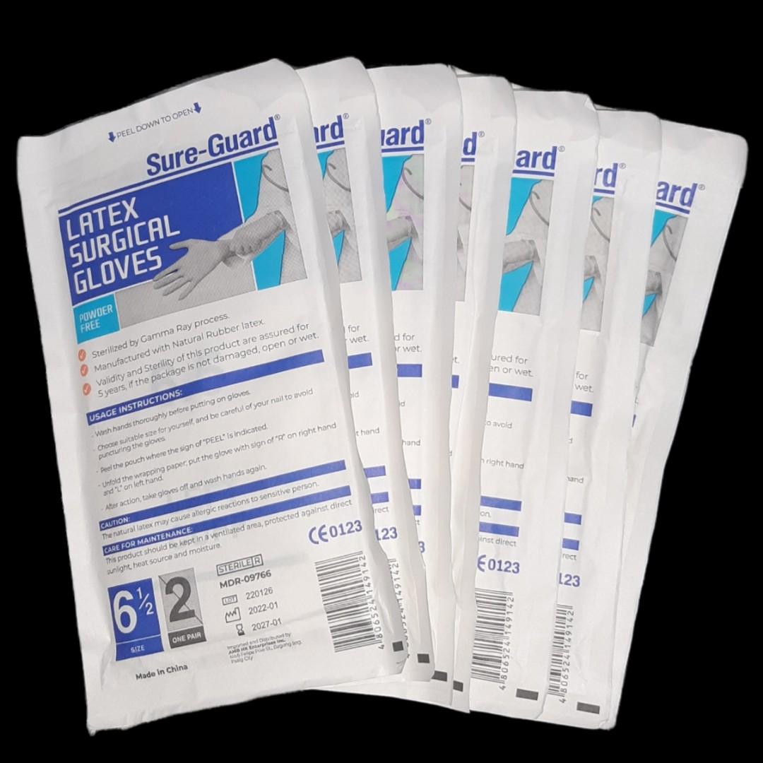 SureGuard Sterile Latex Surgical Gloves size 6 1/2, Health & Nutrition
