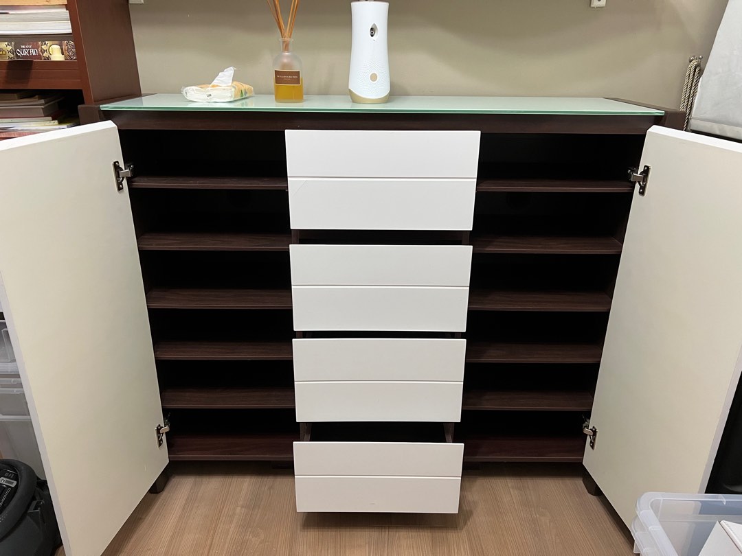 Tempered Glass Top Shoe with Drawers, Furniture & Home Living