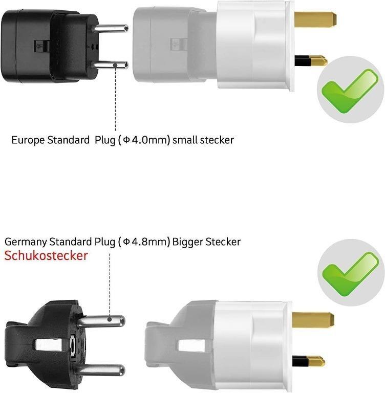 VGUARD European to UK Adapter, 1pack Plug Adaptor EU to UK Plug Adapter 2 Pin Plug Adaptor to 3