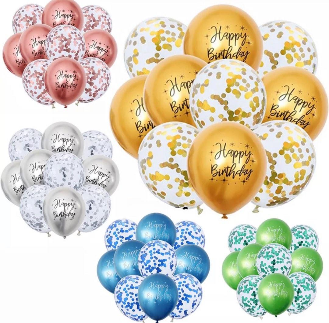 10pc Metallic Confetti Balloon Happy Birthday Party Set, Everything Else on Carousell