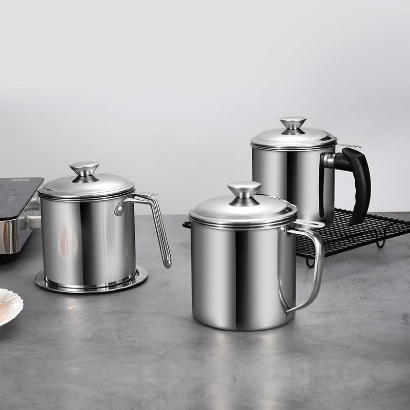 1.3L Stainless Steel Oil Filter Pot Kitchen Lard Tank Residue Strainer