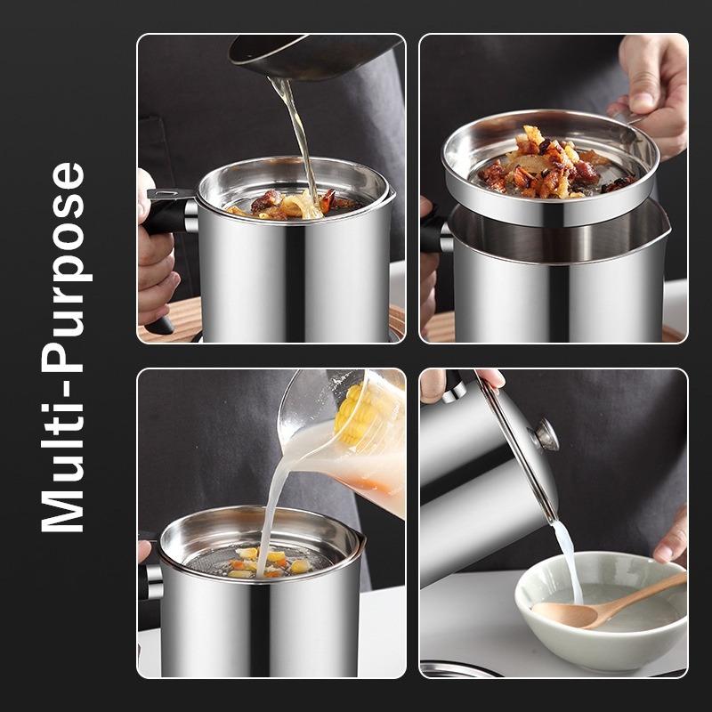 1.3L Stainless Steel Oil Filter Pot Kitchen Lard Tank Residue Strainer