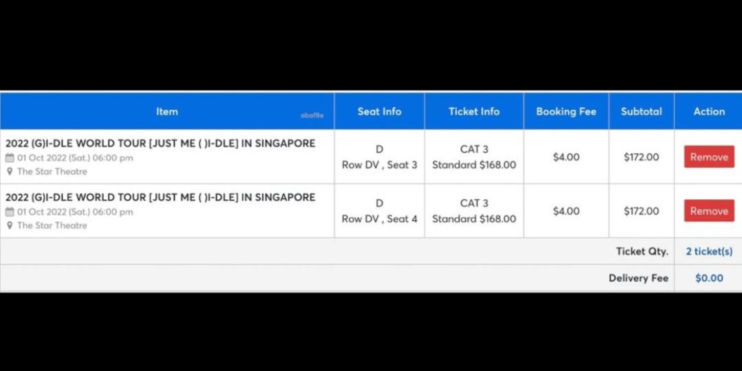 2 Official GIDLE Concert Tickets, D SECTION CAT 3 (Seats side by side