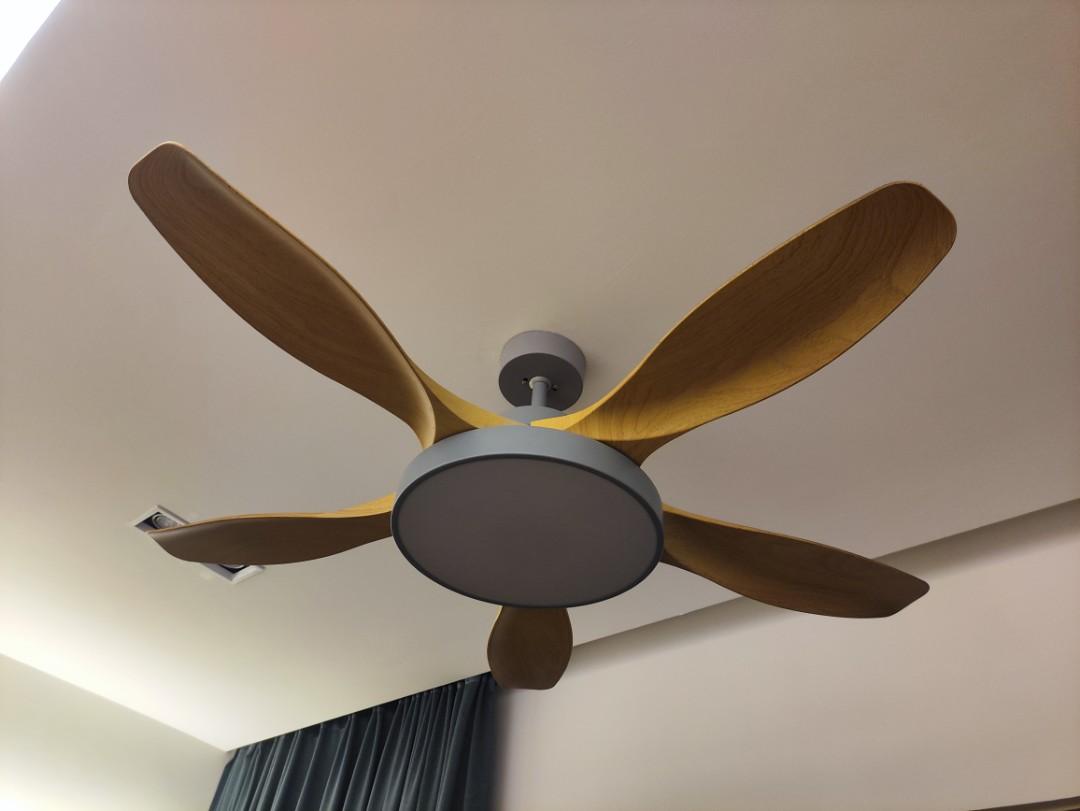 52" 5Blade Ceiling Fan (Grey with Wood Pattern Blades), Furniture