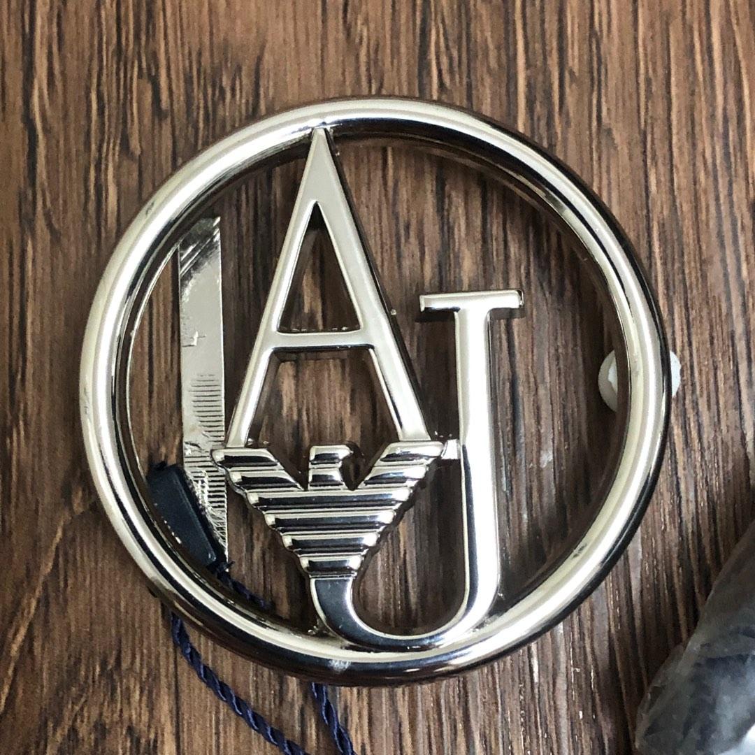 Armani Jeans Silver Circle AJ logo belt buckle top tee