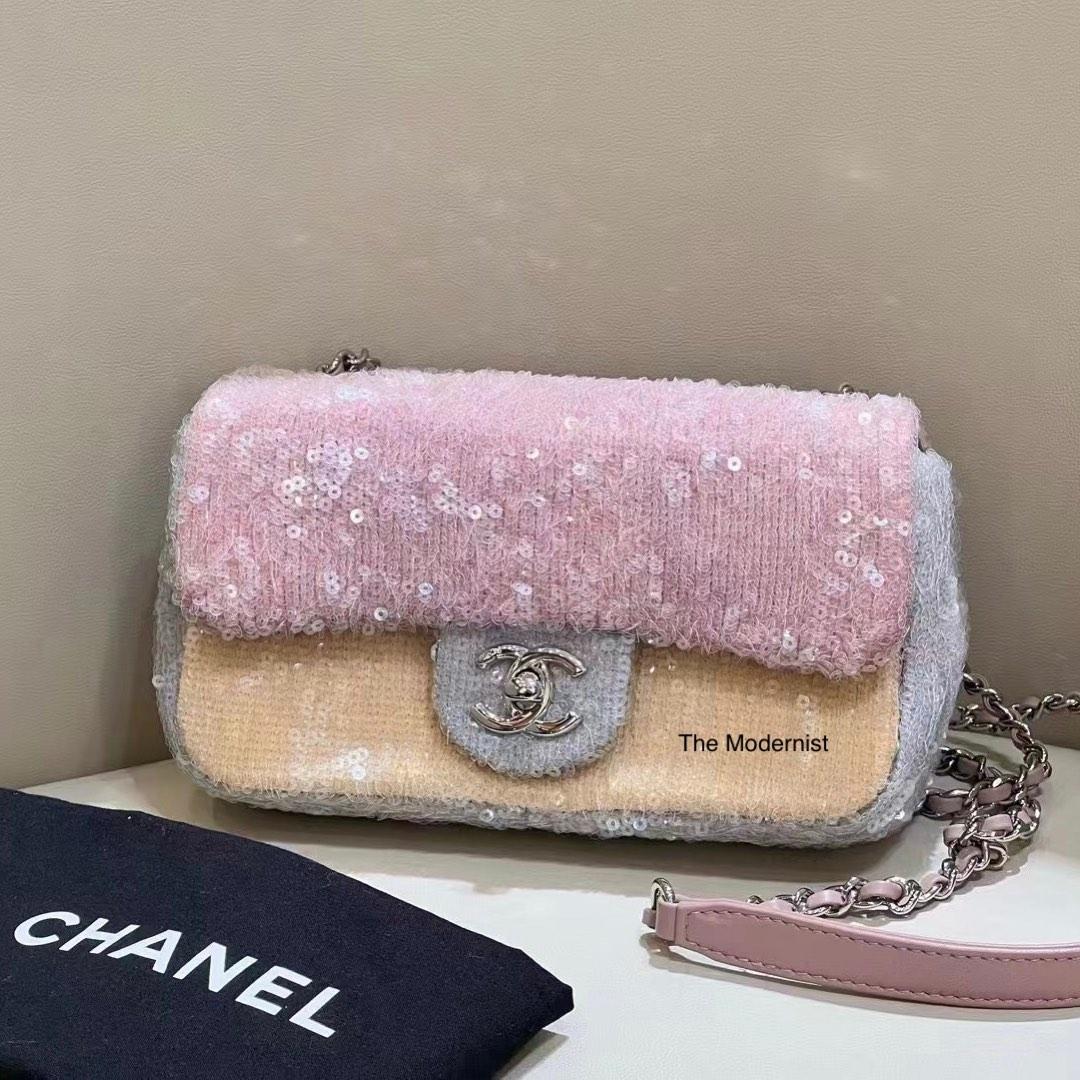 Authentic Chanel Sequin Mini Waterfall Flap Pink Yellow Blue, Luxury, Bags  & Wallets on Carousell