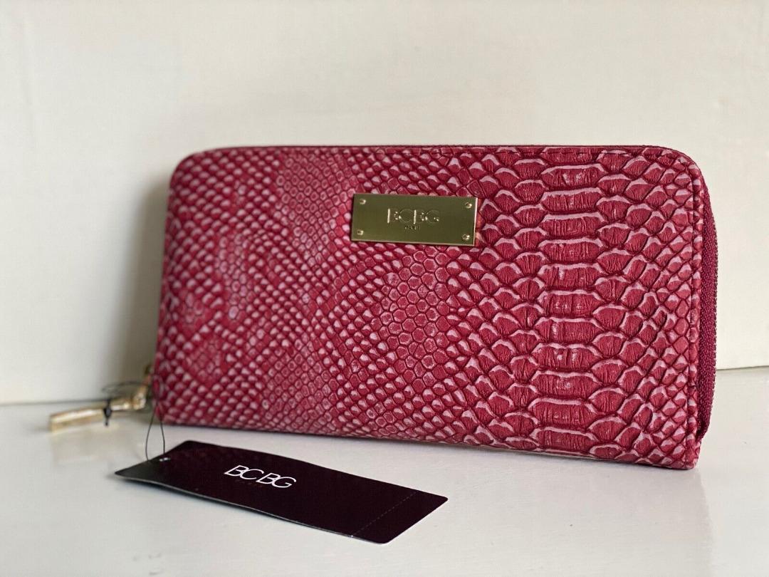 BCBG PARIS BORDEAUX RED FAUX SNAKESKIN ZIP AROUND CLUTCH WALLET 50 SALE Women s Fashion Bags Wallets Wallets Card holders on Carousell