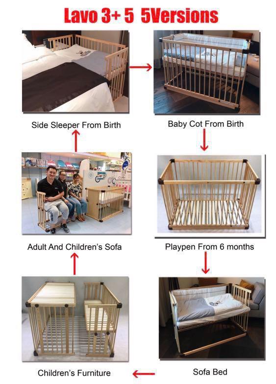 Beblum Convertible Lavo 5+ Lavo 3 Cot and Mattress Bundle, Babies