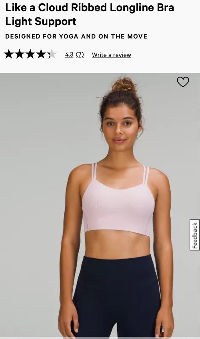 Lululemon Like a Cloud Ribbed Longline Bra Light Support, B/C Cup in Pink,  4, Women's Fashion, Activewear on Carousell