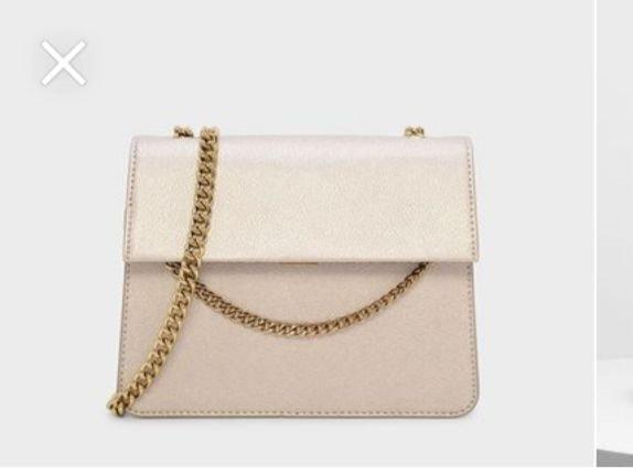 Charles and Keith champagne Chain Detail Front Flap Bag