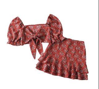 Crop tie and skirt mini dress set