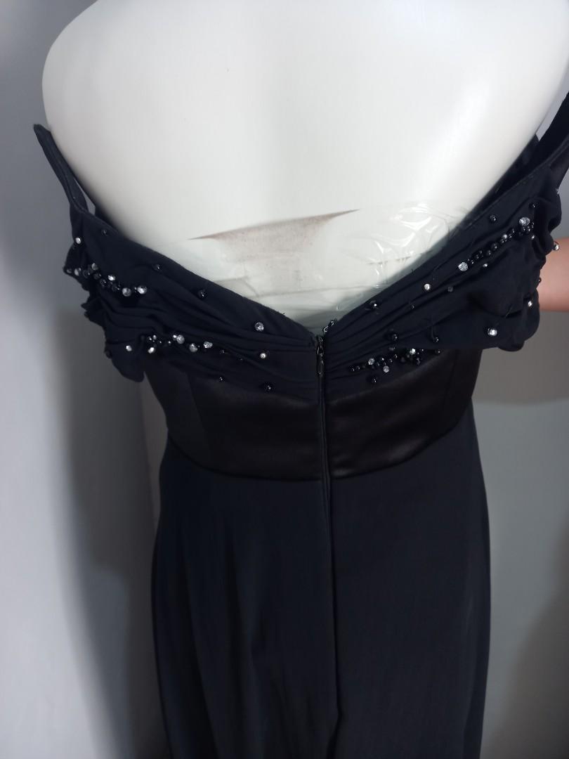 Dres Pesta Warna Hitam Bahan Tafeta dan Sifon, Fesyen Wanita, Pakaian