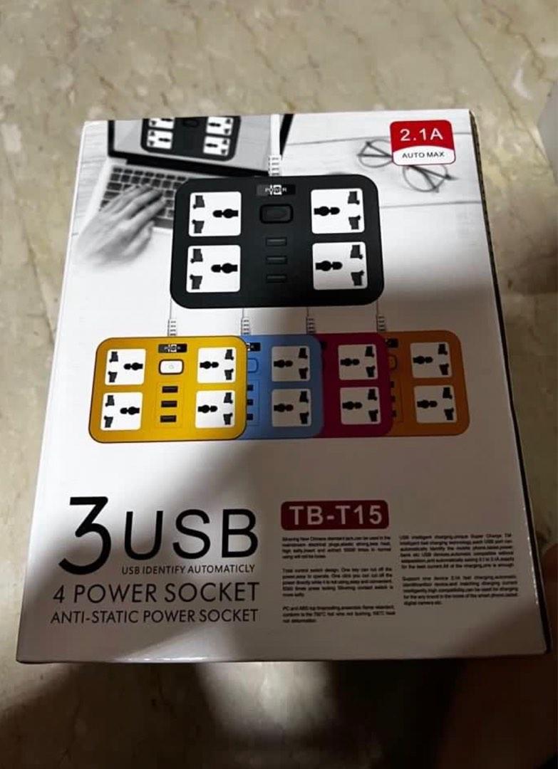 [Free Delivery] 3 USB IDENTIFY AUTOMATICLY 4 POWER SOCKET ANTI-STATIC ...
